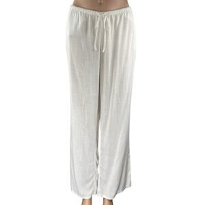 NEW H&M Divided Women's White Linen Wide Leg Mid Rise Lounge Trousers Pants L